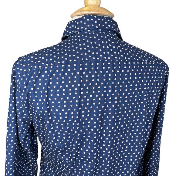 Lands' End Womens Navy Polka Dot No-Iron Supima Cotton Button-Up Shirt 10 - Picture 7 of 10